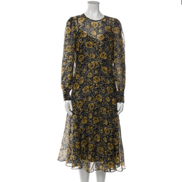 Veronica Beard Oneida Floral Long-Sleeve Silk Midi Dress Small - Picture 6 of 8